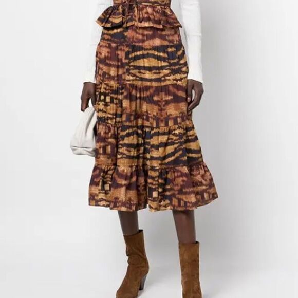 NWT ULLA JOHNSON Tiered Silk Midi Skirt - Multicolour. Size 8 - Picture 15 of 15